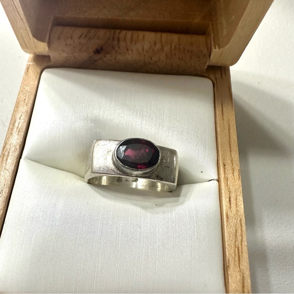 Square Sterling Silver Ring With Red Gemstone - image 1